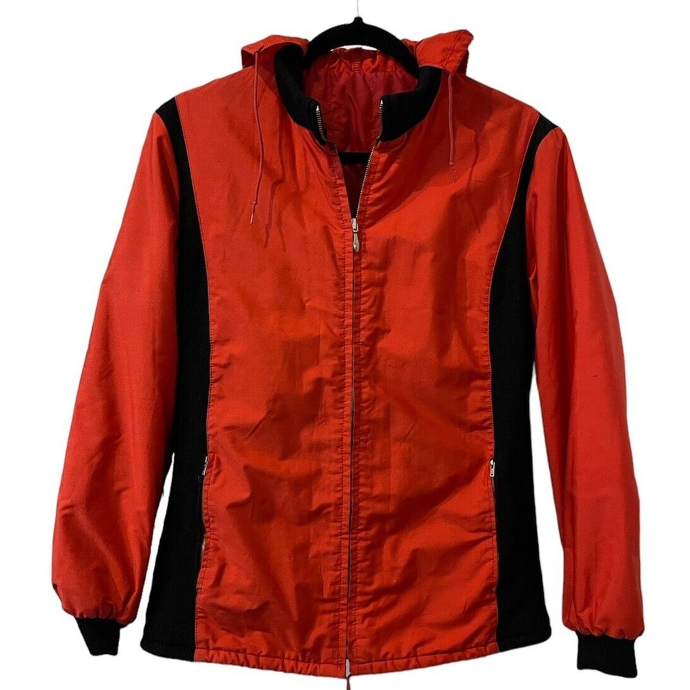 VINTAGE DIOLEN Cotton Jacket Red And Black Knit Medium 42 Hooded